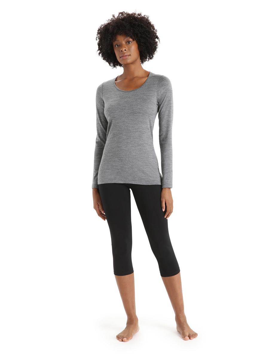 Women's Icebreaker Merino 200 Oasis Long Sleeve Scoop Neck Thermal Top Base Layers Gritstone Heather | CA 1071AHKP